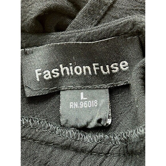 Fashion Fuse Womens Sz L Black Top Sheer Open Back Flare Sleeve Lace Blouse H2 - Picture 11 of 12